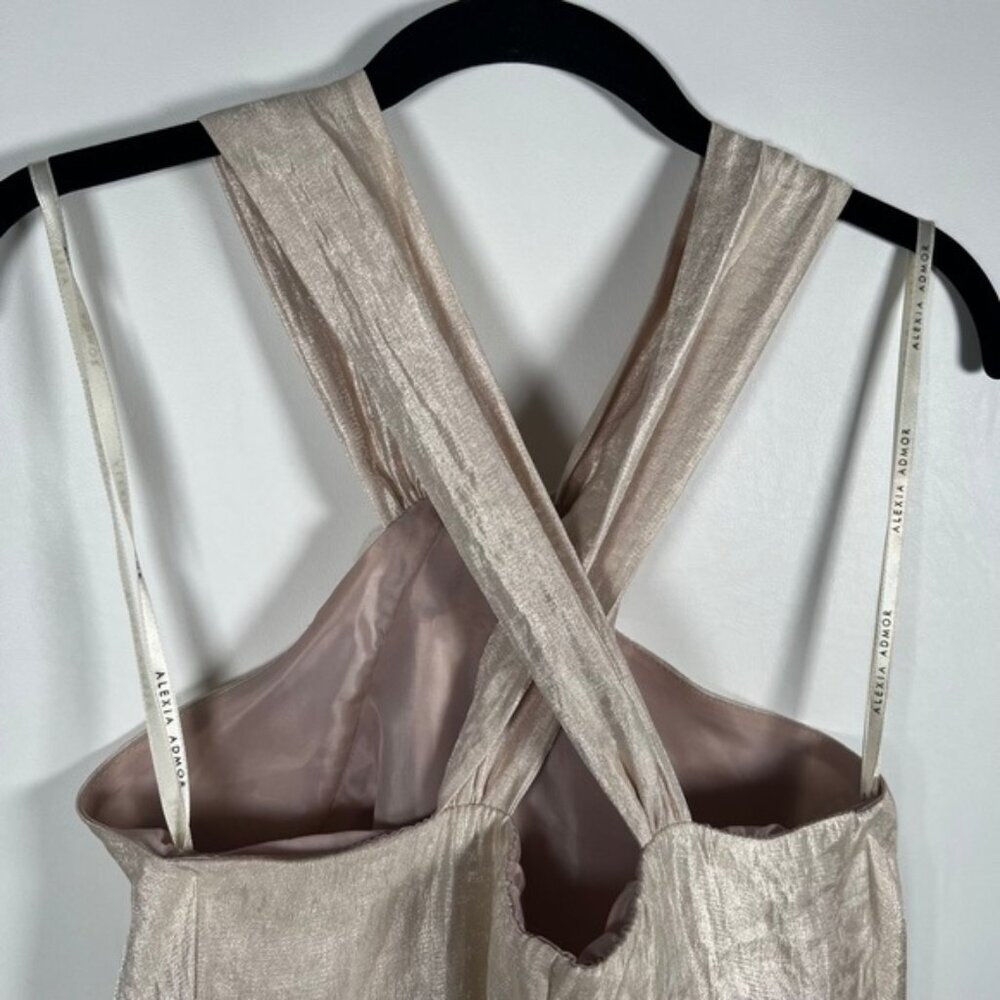 NWT ALEXIA ADMOR NEW YORK USA Made 🇺🇸‎ Champagne Bow Halter Neck Mini Dress S - Picture 6 of 16